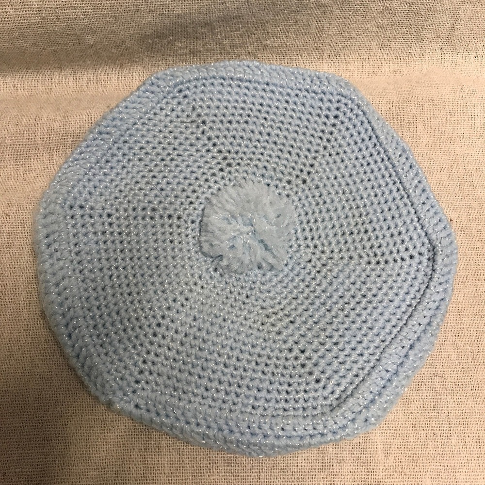 Vintage Hand Crochet Baby Hat and Booties Doll or Baby Blue Newborn Size - Picture 4 of 6